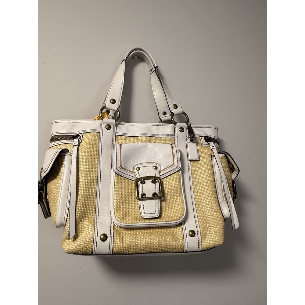 Y2k Coach Legacy  Woven Tote Zip Top Buckle Accent Inner/Outer Pockets Gold